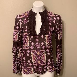 Tory Burch Geometric Print Lace Collar Tunic Top Size 4